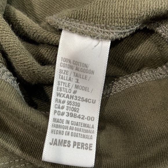 James Perse Cropped Hoodie SZ S 1 Olive Green - Picture 6 of 8